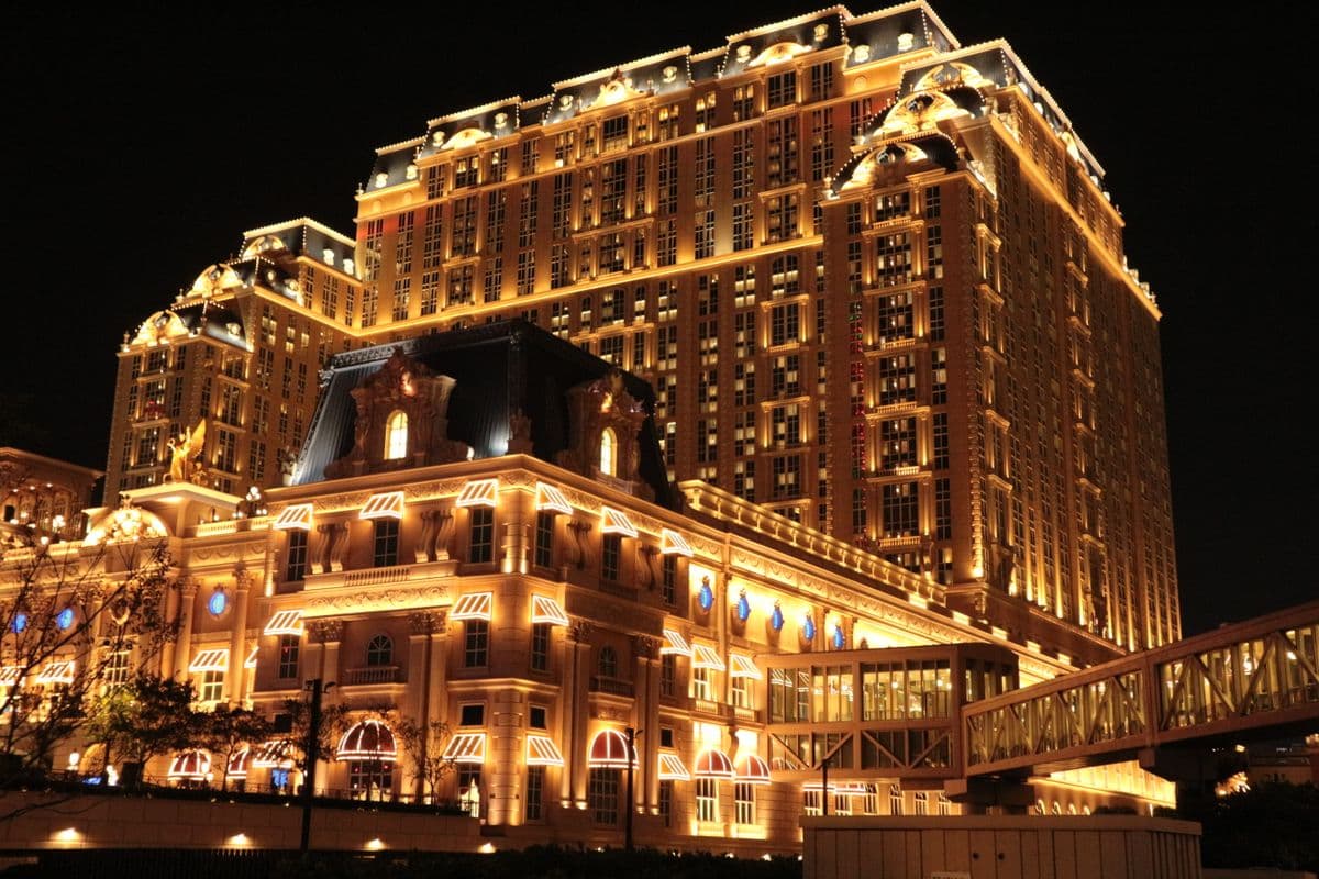 A casino resort at night