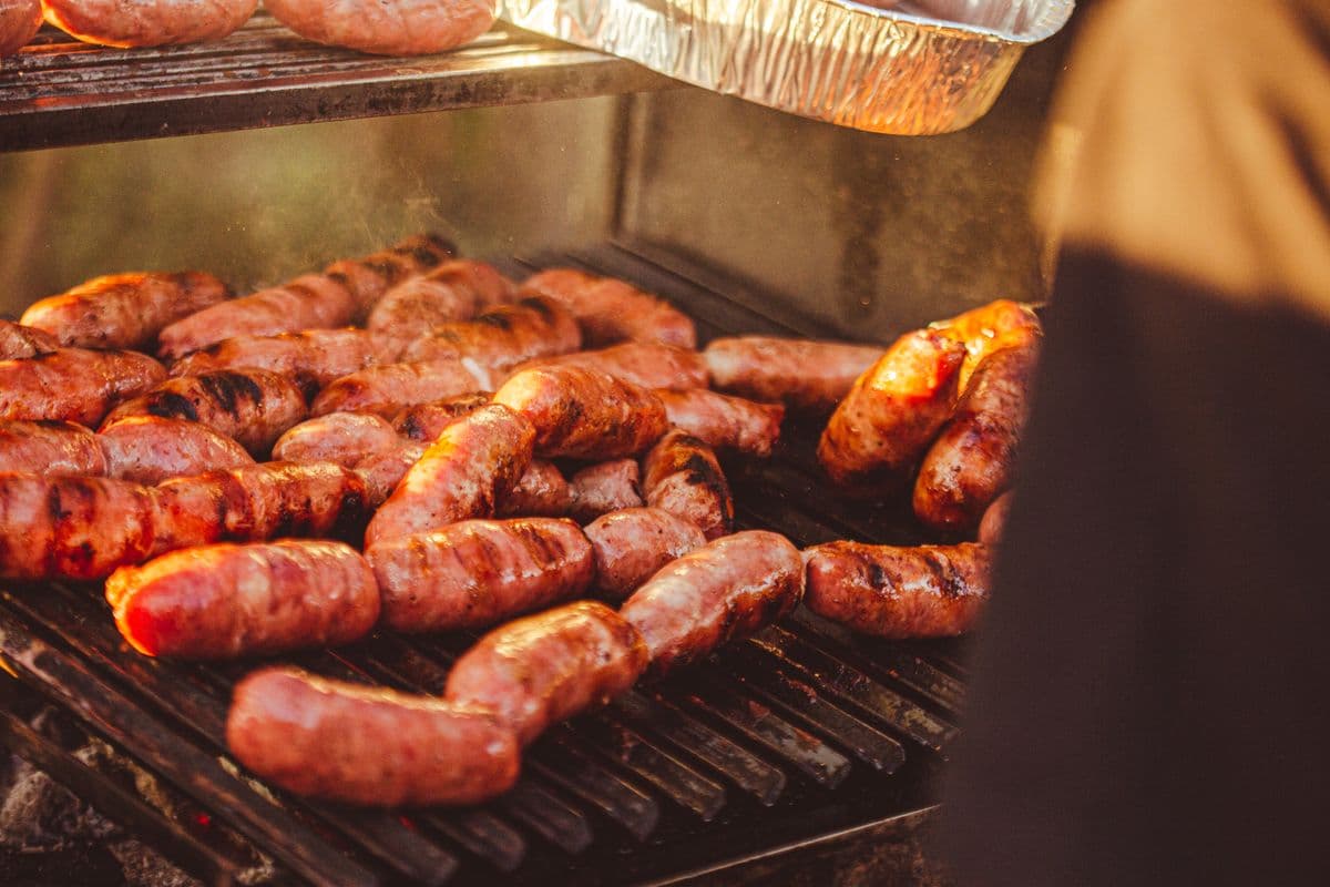 Sausages on a grill