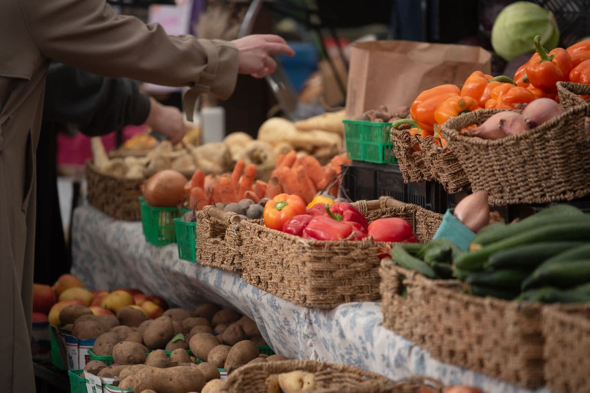 A farmers-market produce stand