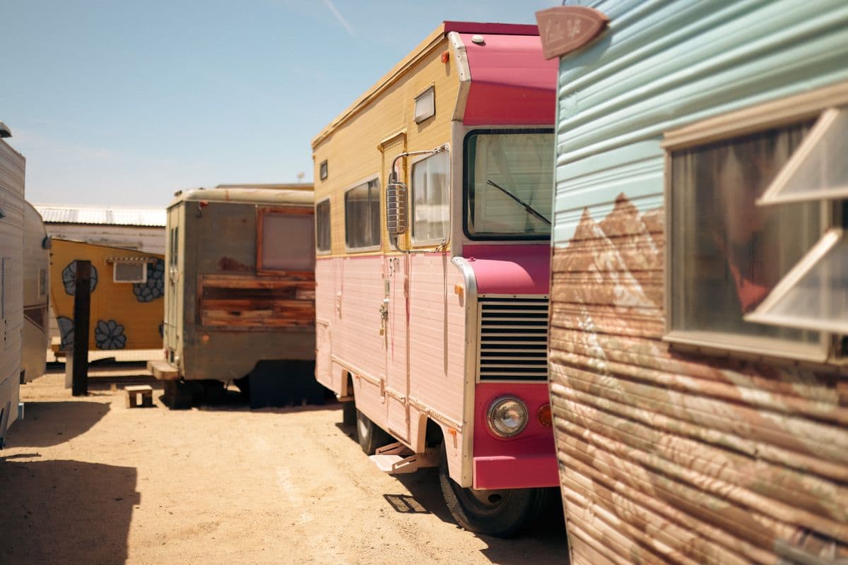 An RV on a desert road