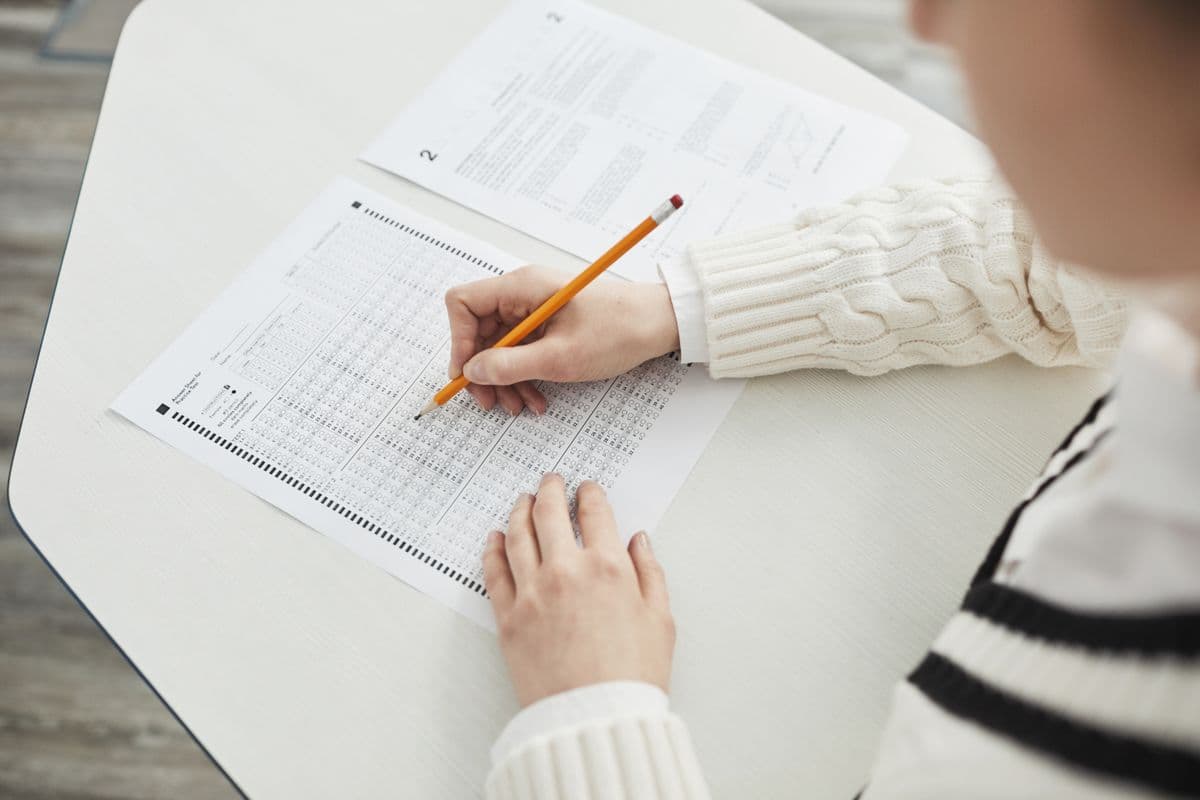 A test answer sheet and pencil
