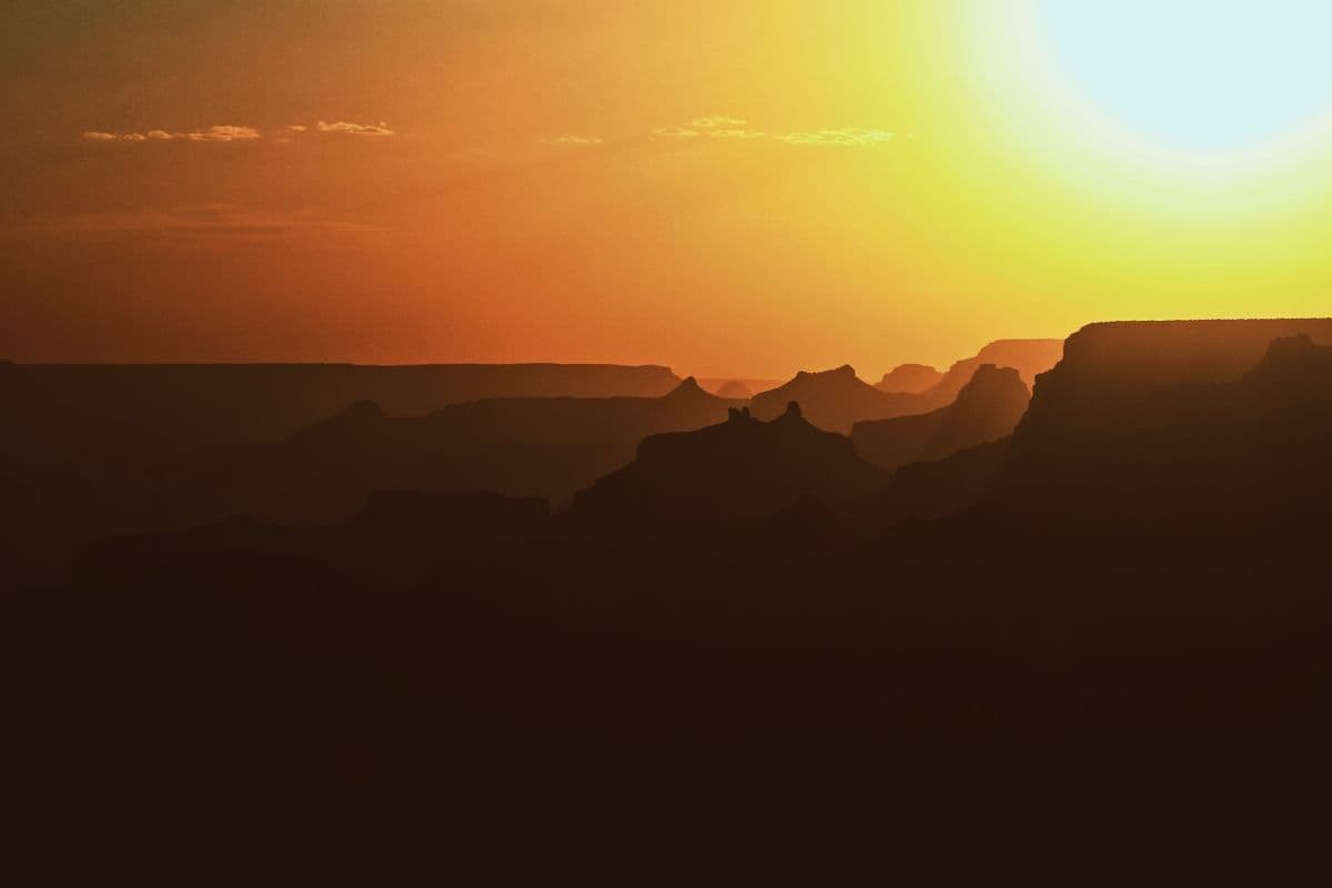 A desert canyon at sunset